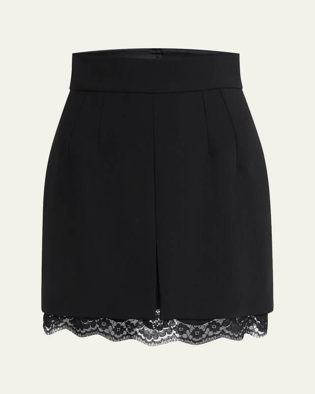 Lana Double Crepe Lace-Trim Mini Skirt